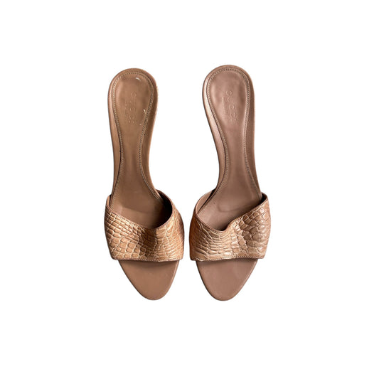 Vintage Gucci by Tom Ford pink croc leather bamboo mule heels / 36