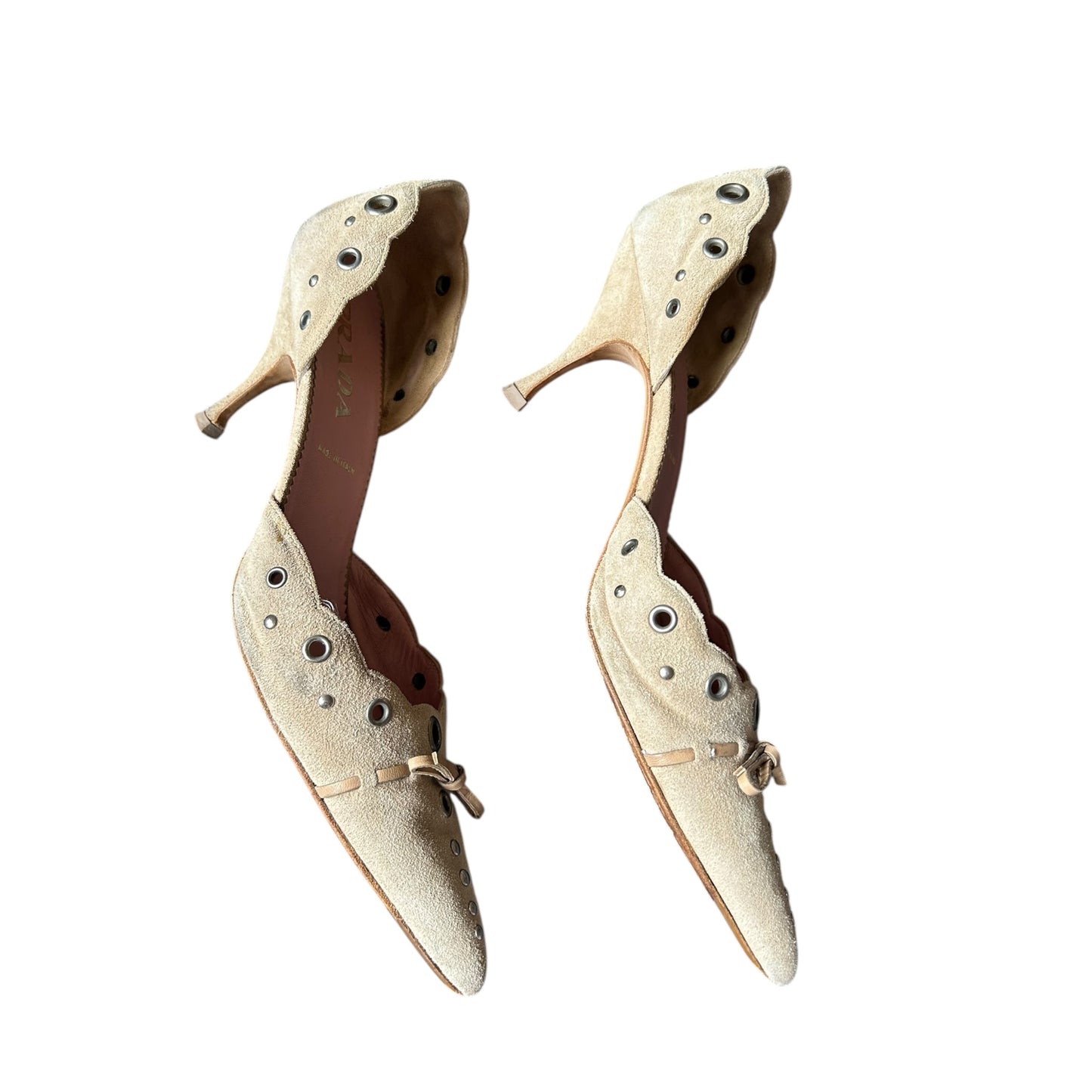 Vintage Prada beige suede eyelet heels / 40