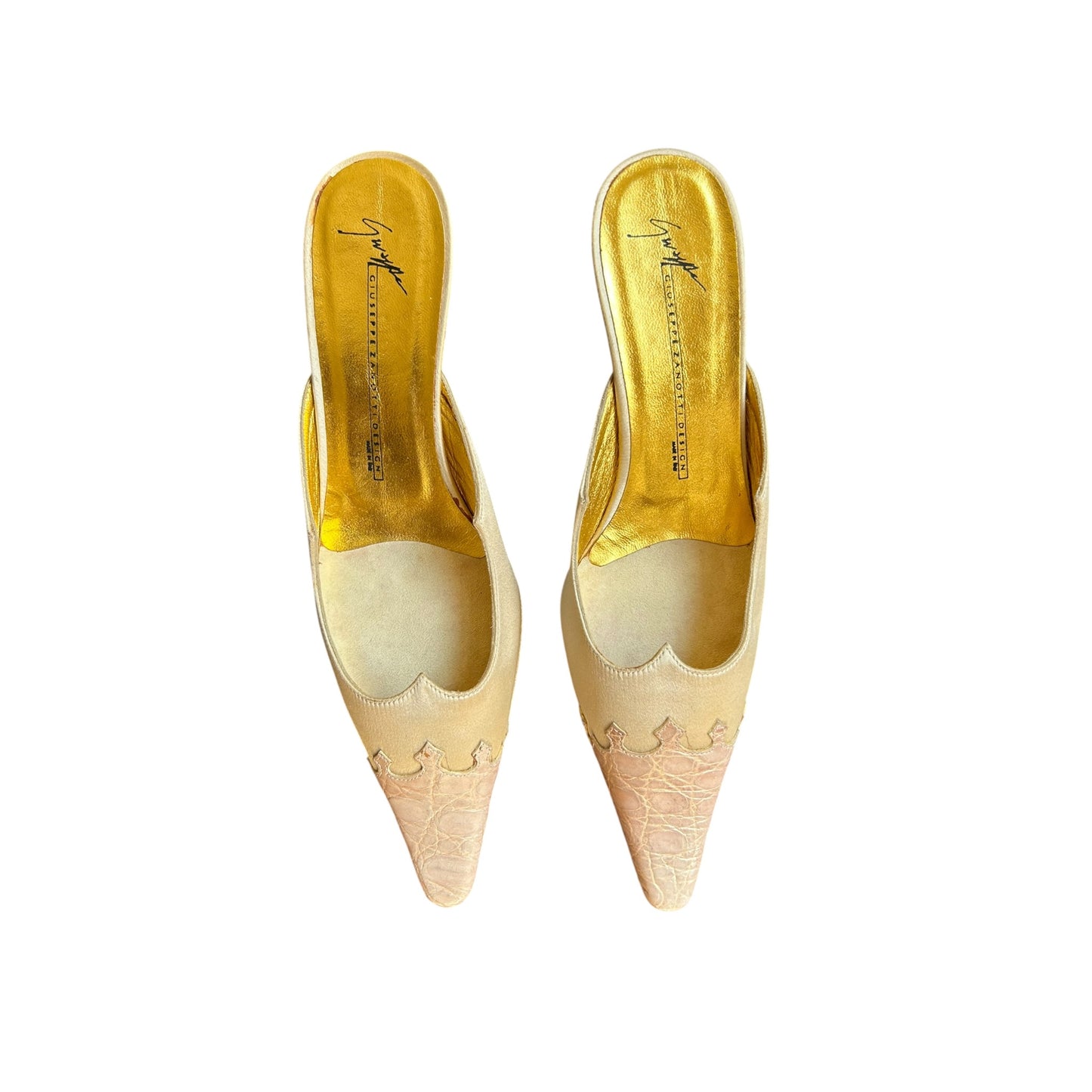 Vintage Giuseppe Zanotti satin nude Pointed Toe Kitten Heel Mules / 36
