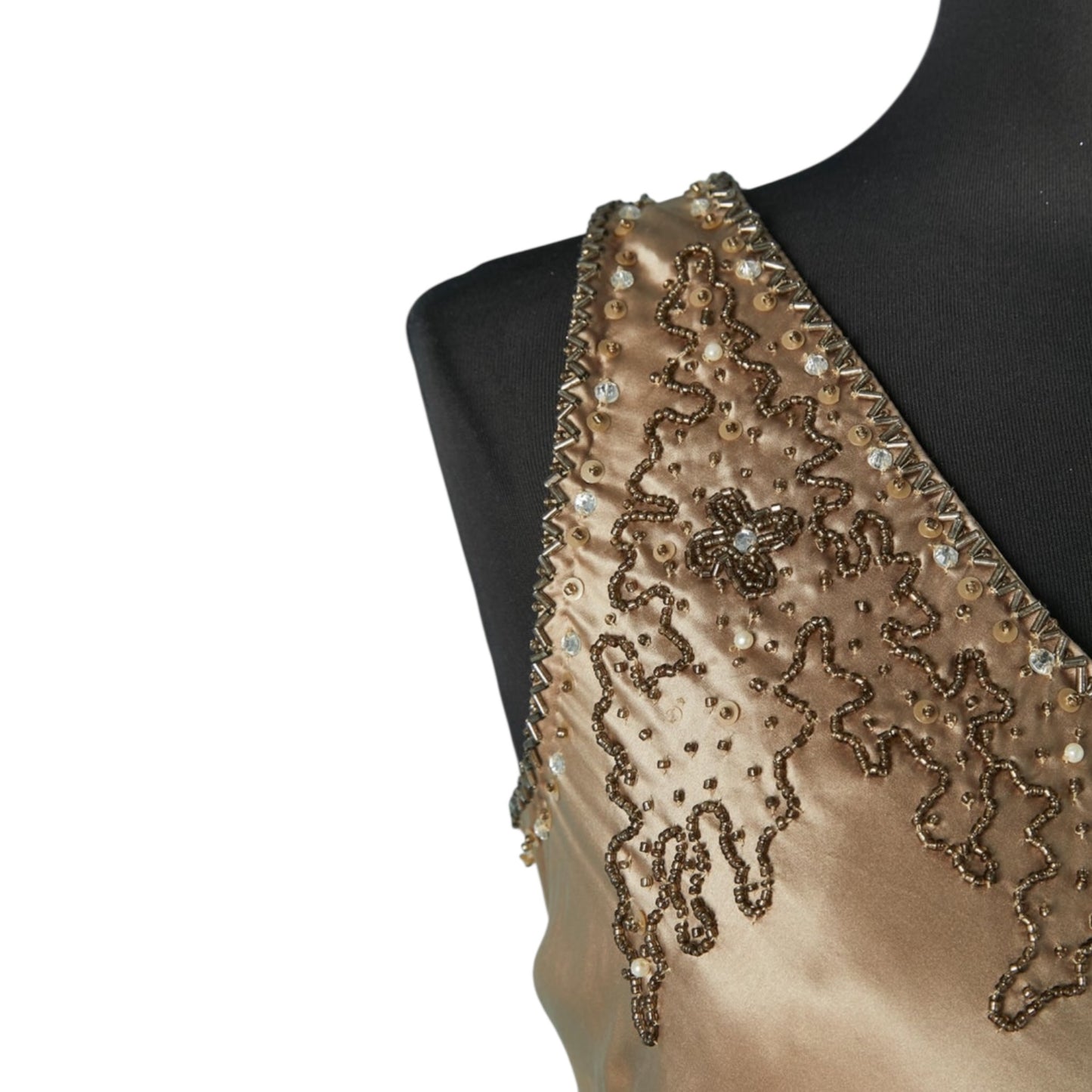 Vintage Versace beige silk beaded 90s dress