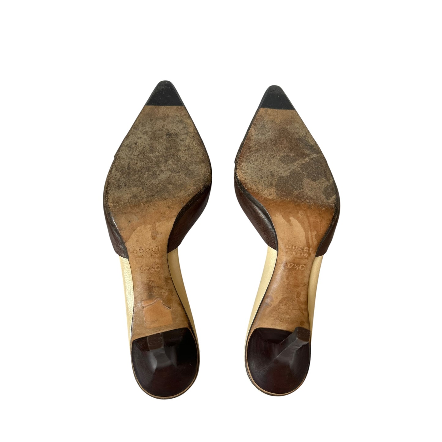 Vintage Gucci brown leather buckle mule heels / 37.5