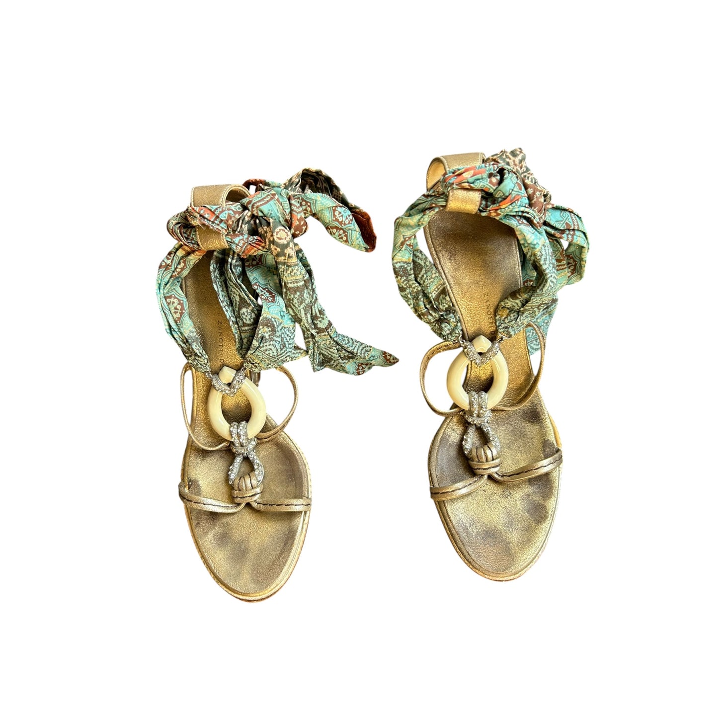 Vintage Zanotti multicolored wrap around crystal wedges / 37
