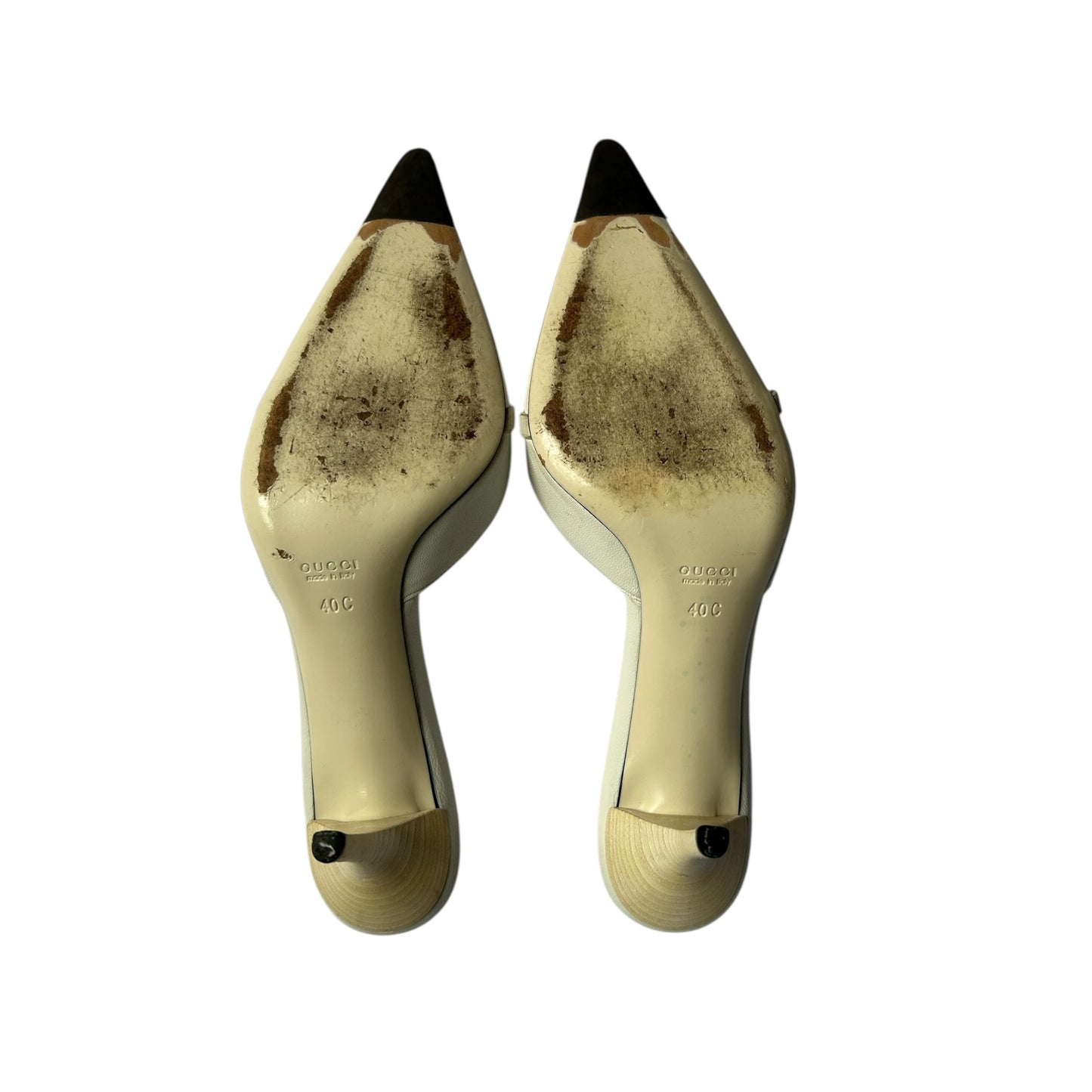 Vintage Gucci by Tom Ford white leather bamboo mules / 40