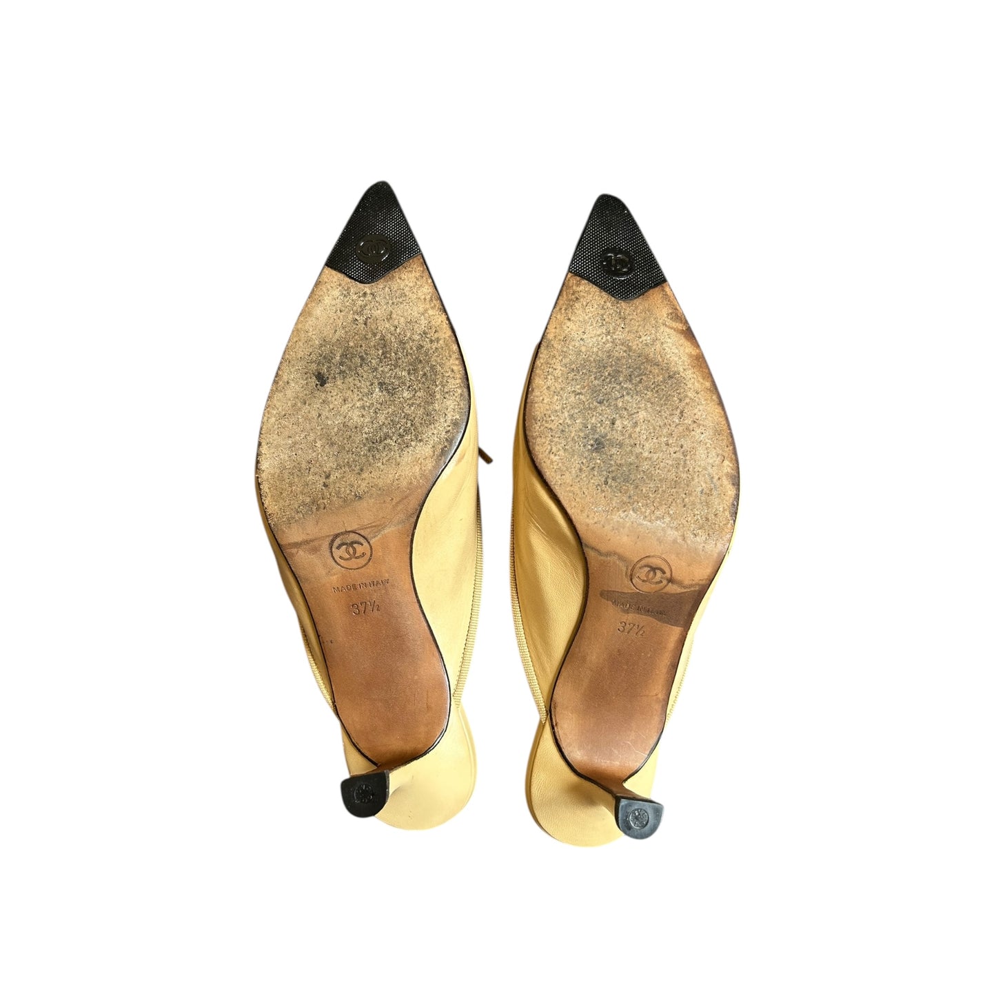 Vintage Chanel two tone CC logo mule heels by Karl Lagerfeld/ 37.5