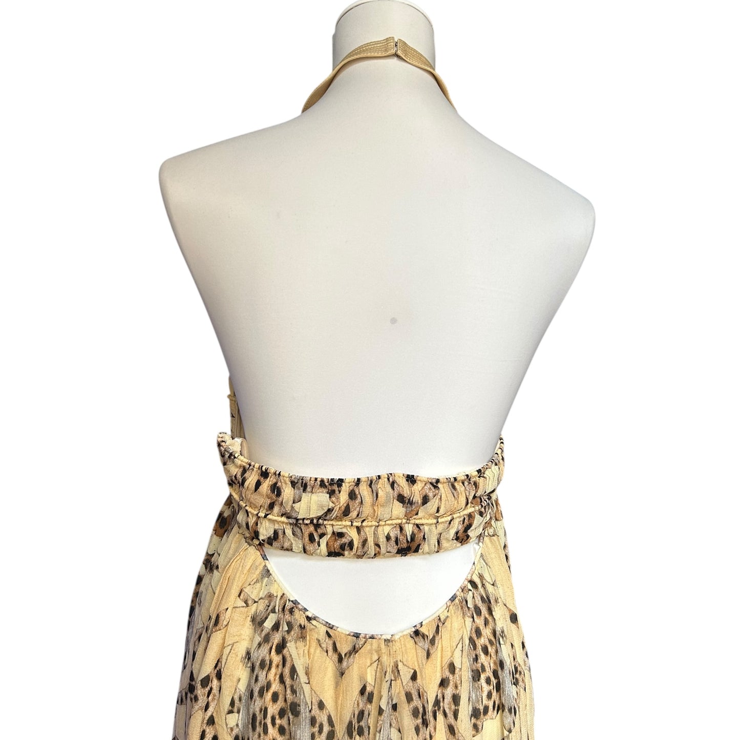 Roberto Cavalli Silk Halter Dress – Backless Animal Print Cut-Out Dress