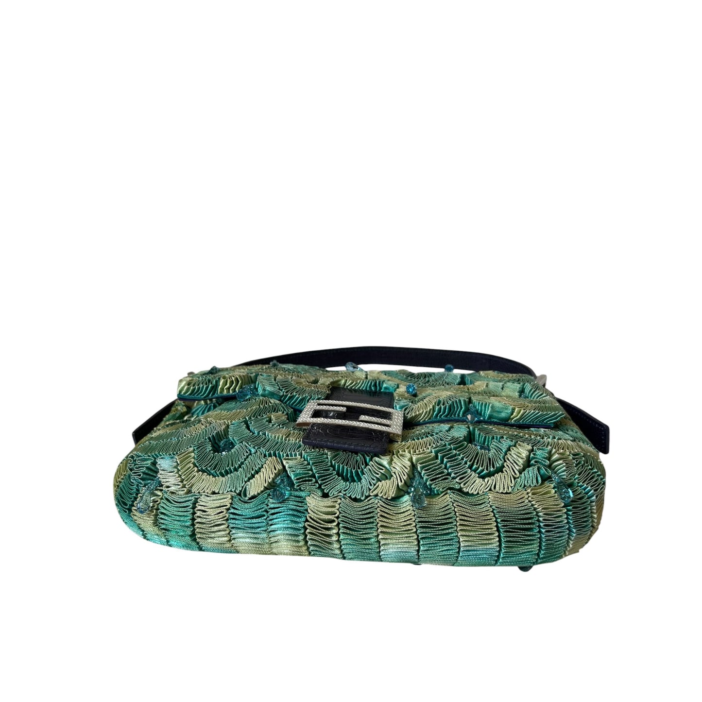 Vintage Fendi Lizard & Ostrich Leg-Trimmed Embellished Baguette 1997