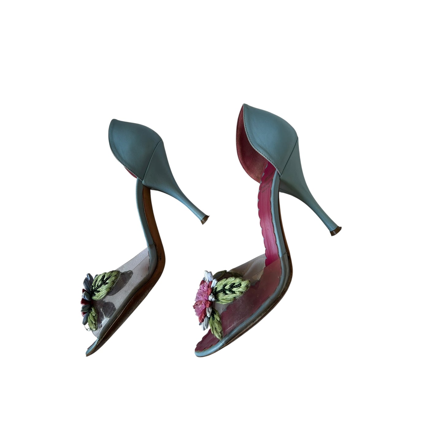 Vintage Moschino floral blue leather pump heels /38.5
