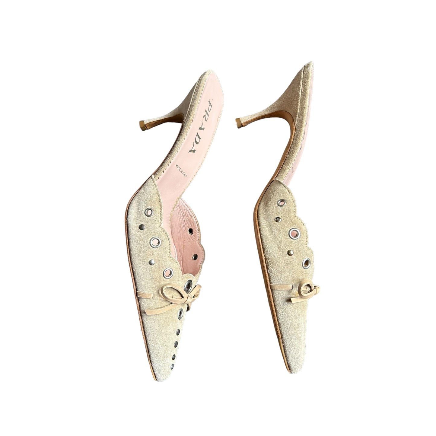 Vintage Prada suede beige mules