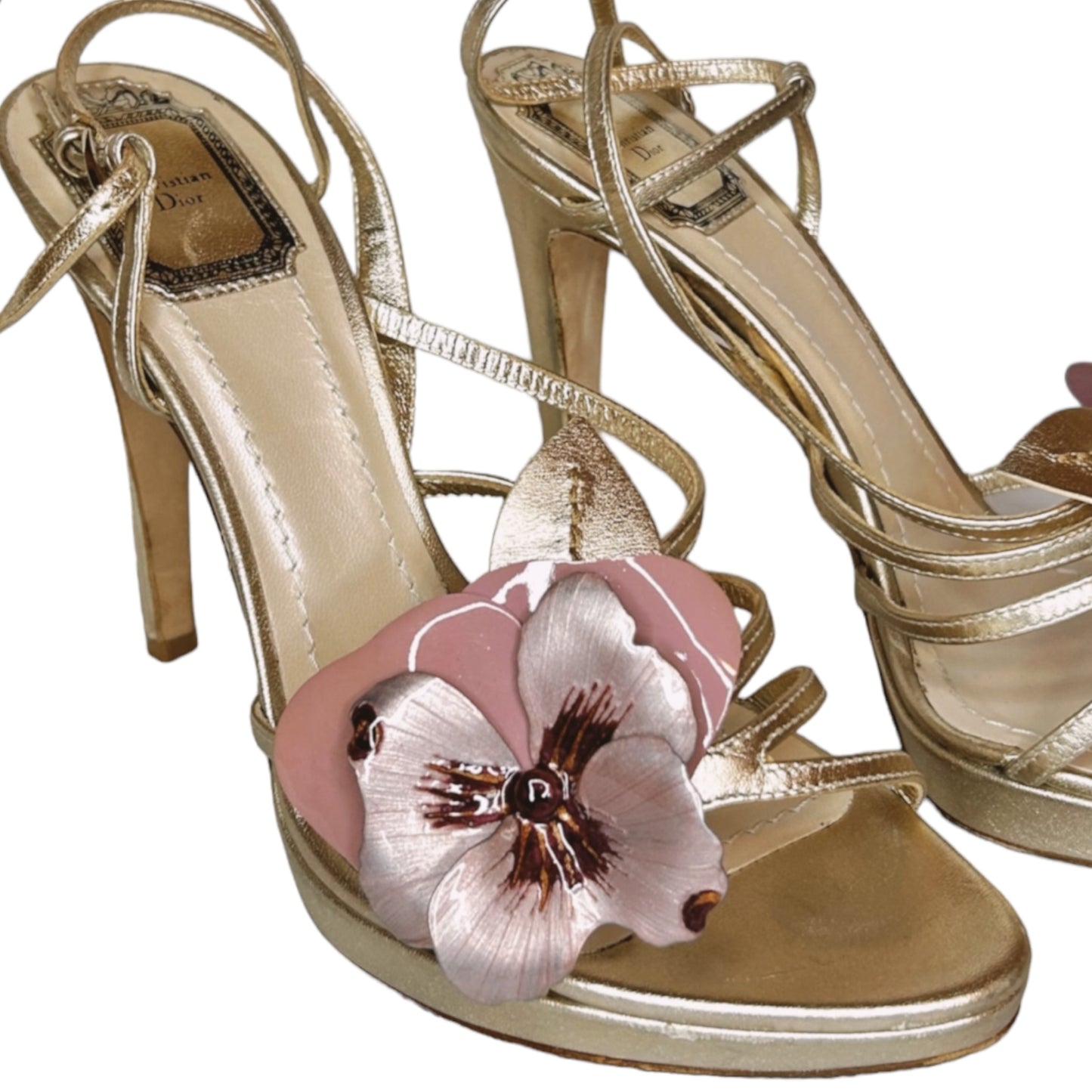 Vintage Dior floral golden sandals