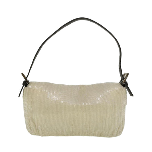 Vintage FENDI Mamma Baguette Shoulder Bag Beads Leather White