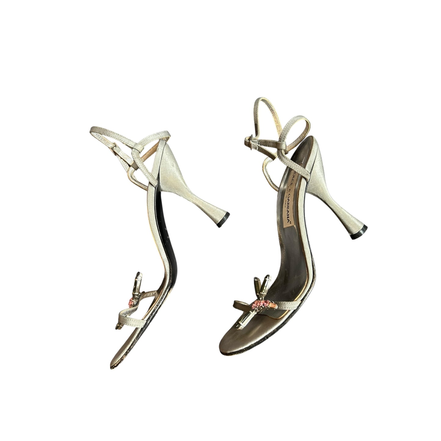 Vintage Dolce&Gabbana silver flower appliqué sandal heels / 39