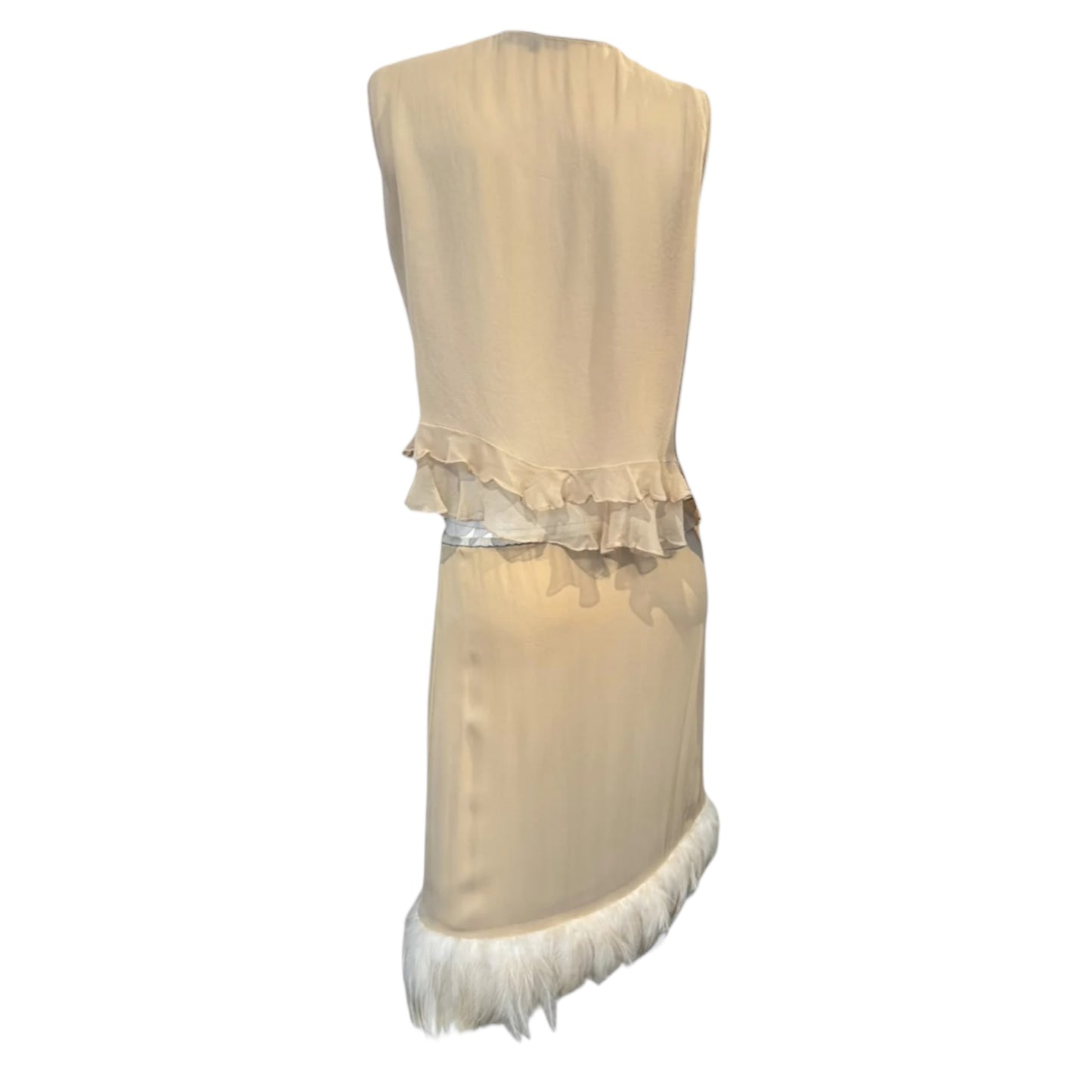 Gucci SS1999 RUNWAY  By Tom Ford Beige Silk Feathers Trim 2 piece Set