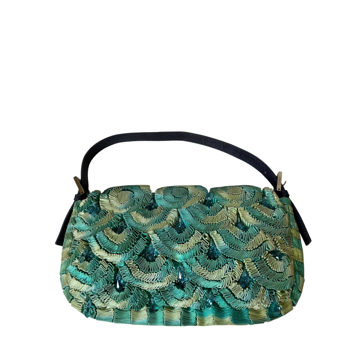 Vintage Fendi Lizard & Ostrich Leg-Trimmed Embellished Baguette 1997