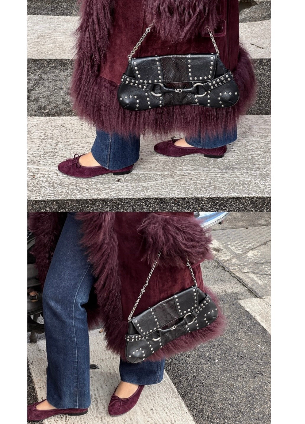 Vintage Chanel deep purple suede ballet flats CC interlocking logo / 37