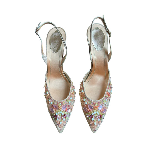 Rene Caovilla crystal embroidered multicolored slingback pointy toe heels / 41