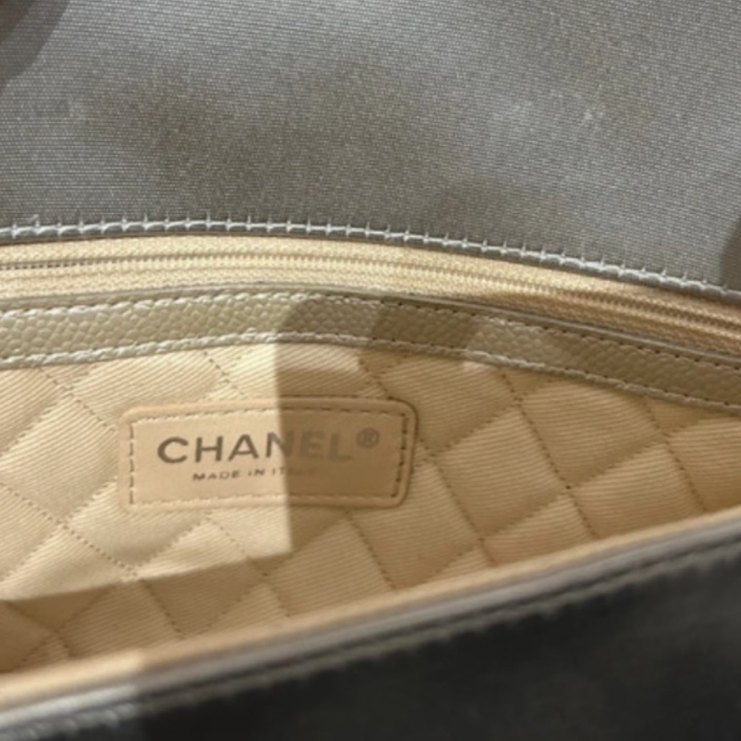 Vintage Chanel timeless classic silver leather and satin bag