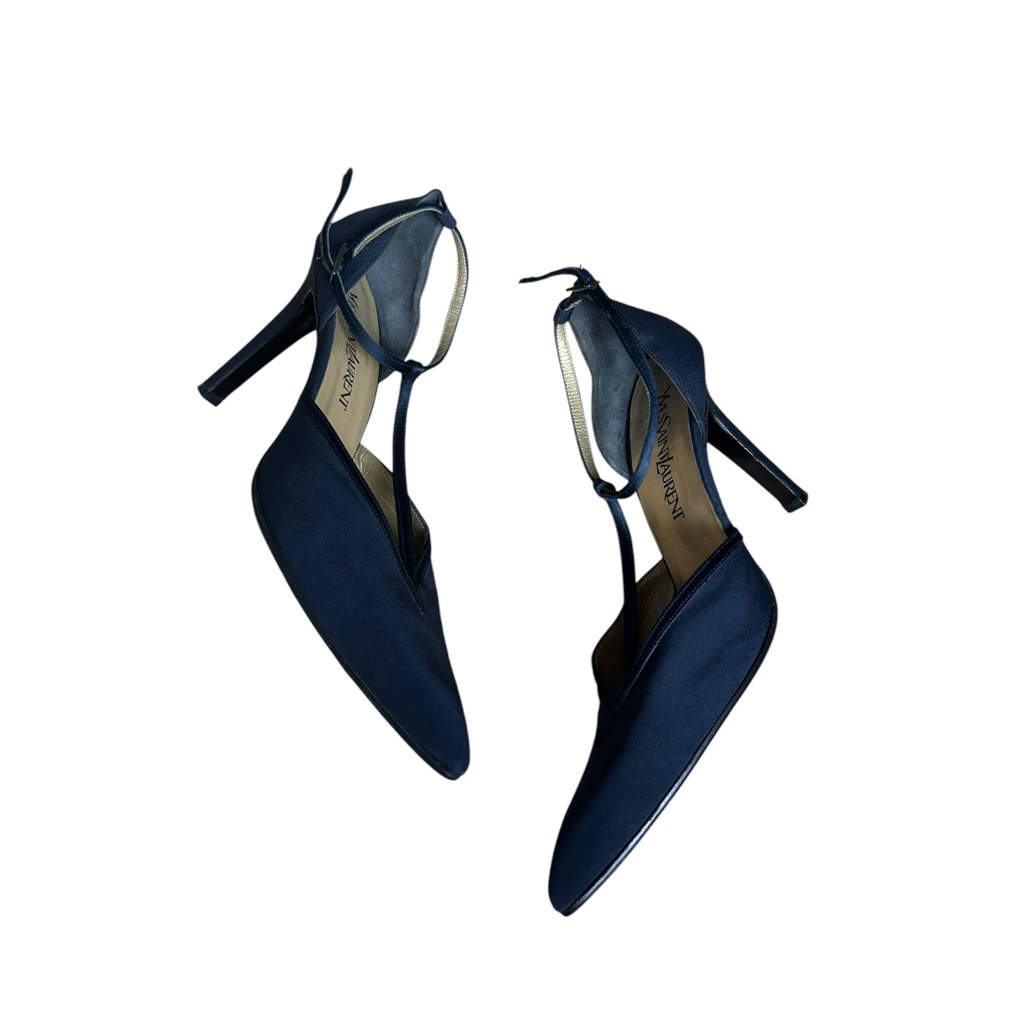 Vintage Yves Saint Laurent navy T strap heels / 38 / US 8