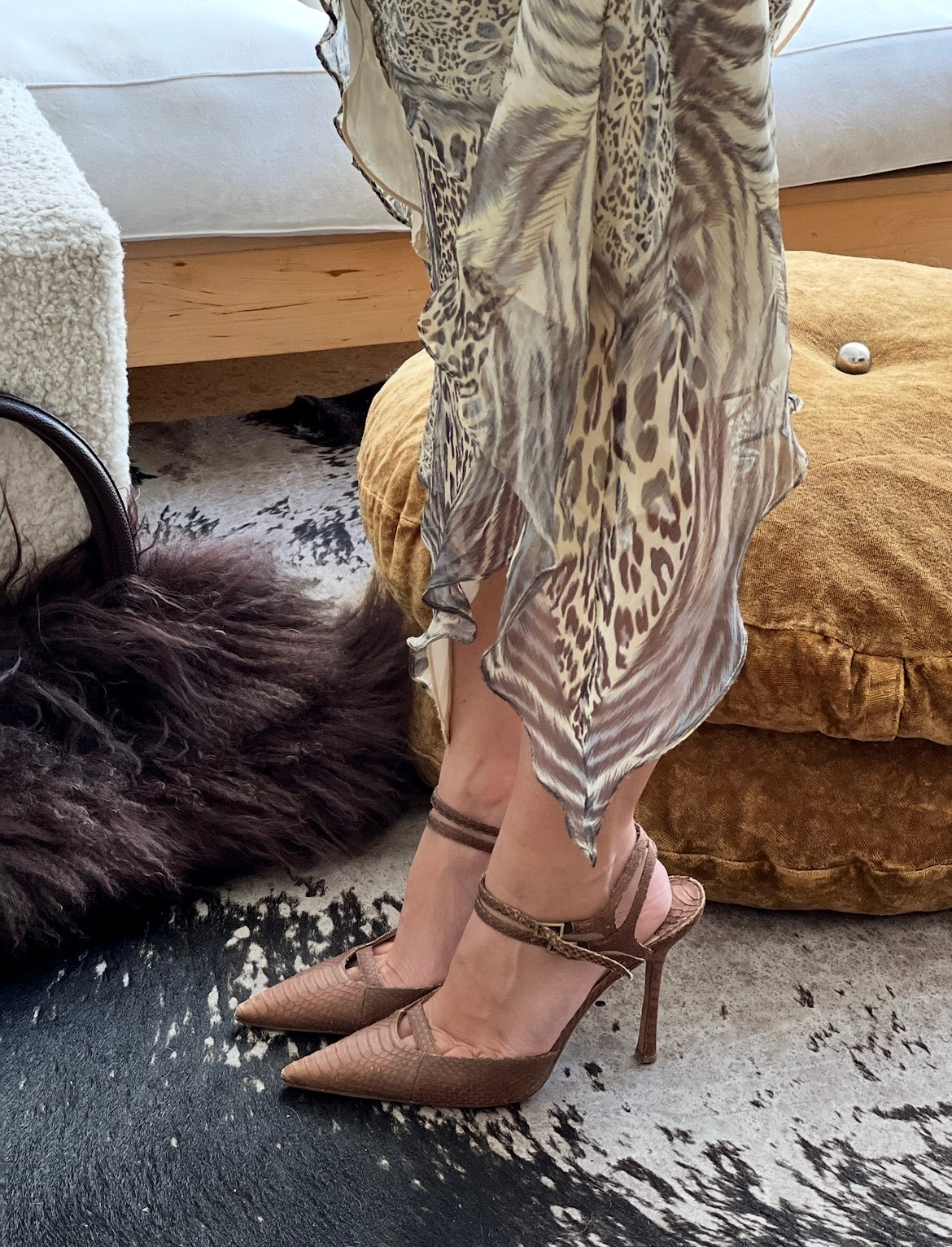 Vintage Jimmy Choo python brown slingback heels / 39.5