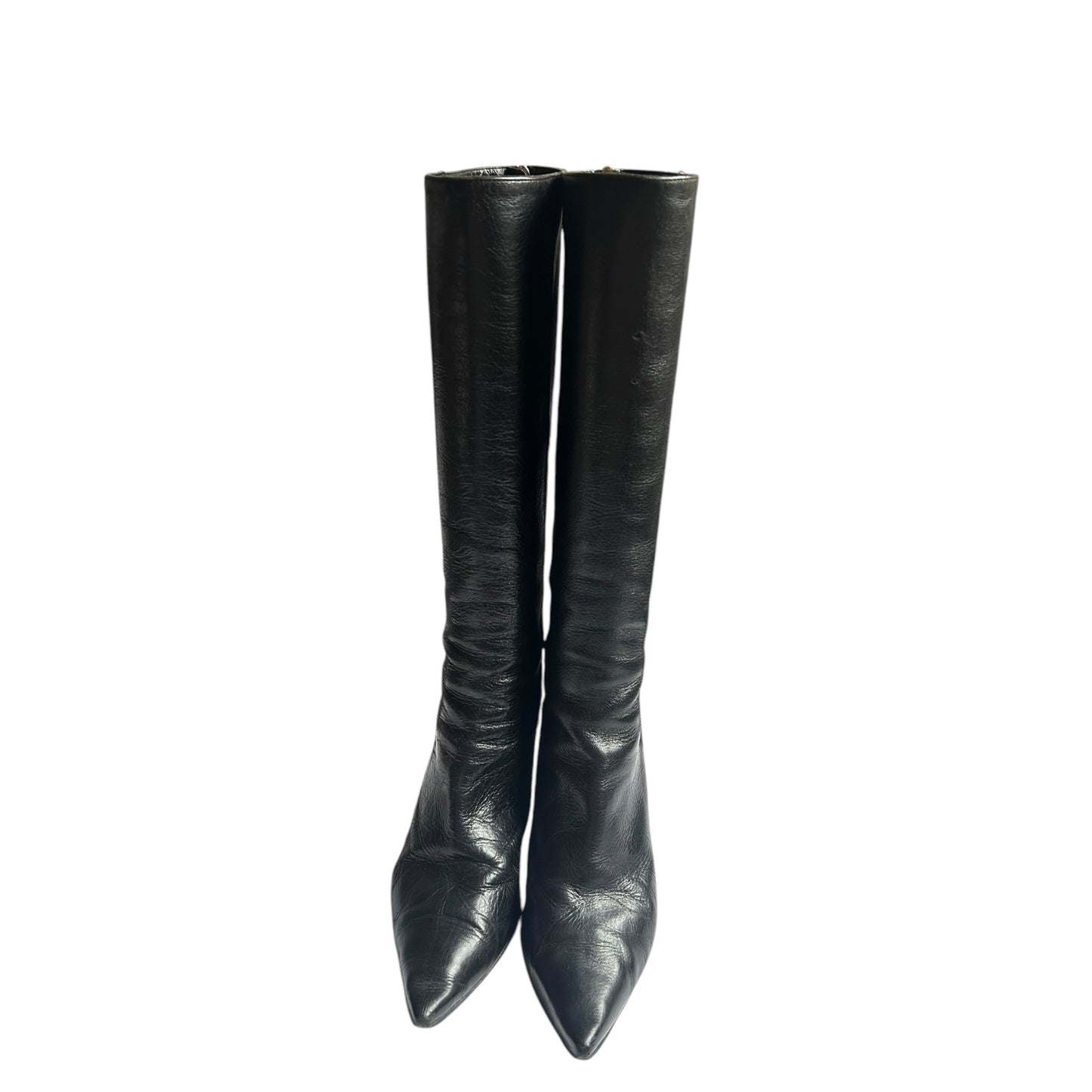 Vintage Jimmy Choo black leather knee high zip boots