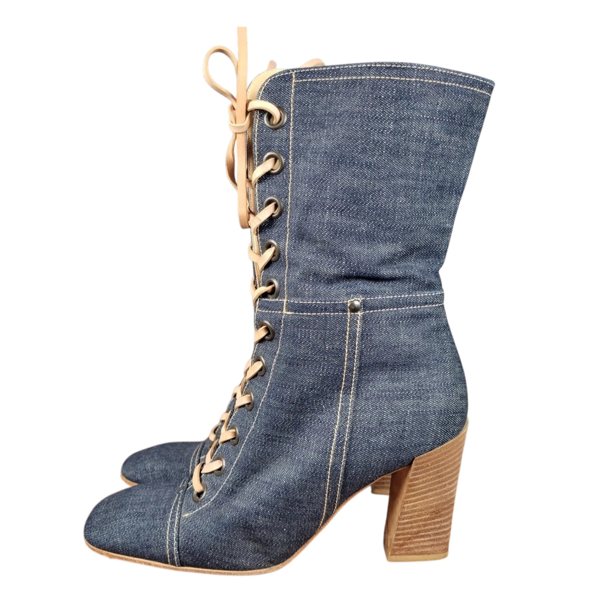 Vintage Miu Miu pink lace up denim boots / 37