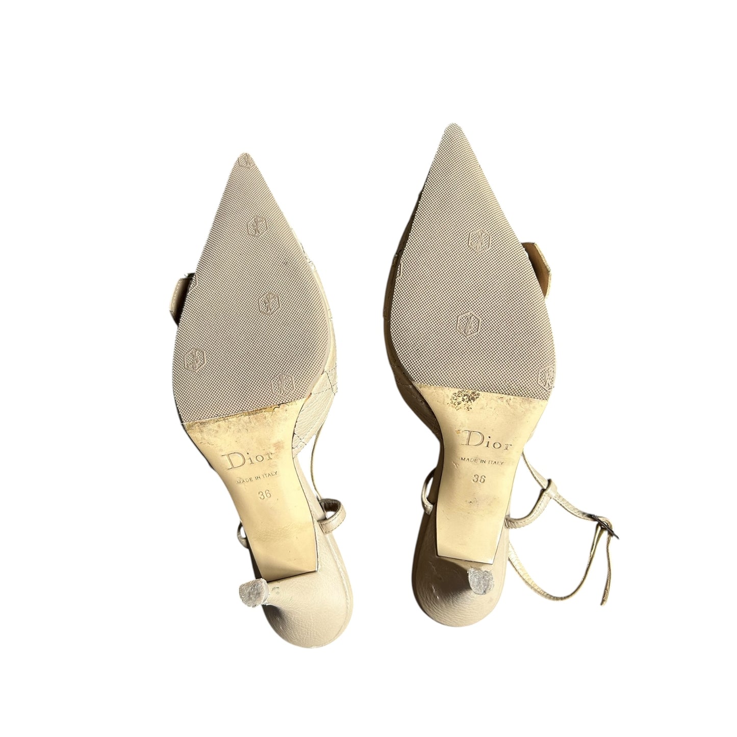 Vintage Dior buckle D logo nude slingback heels /36