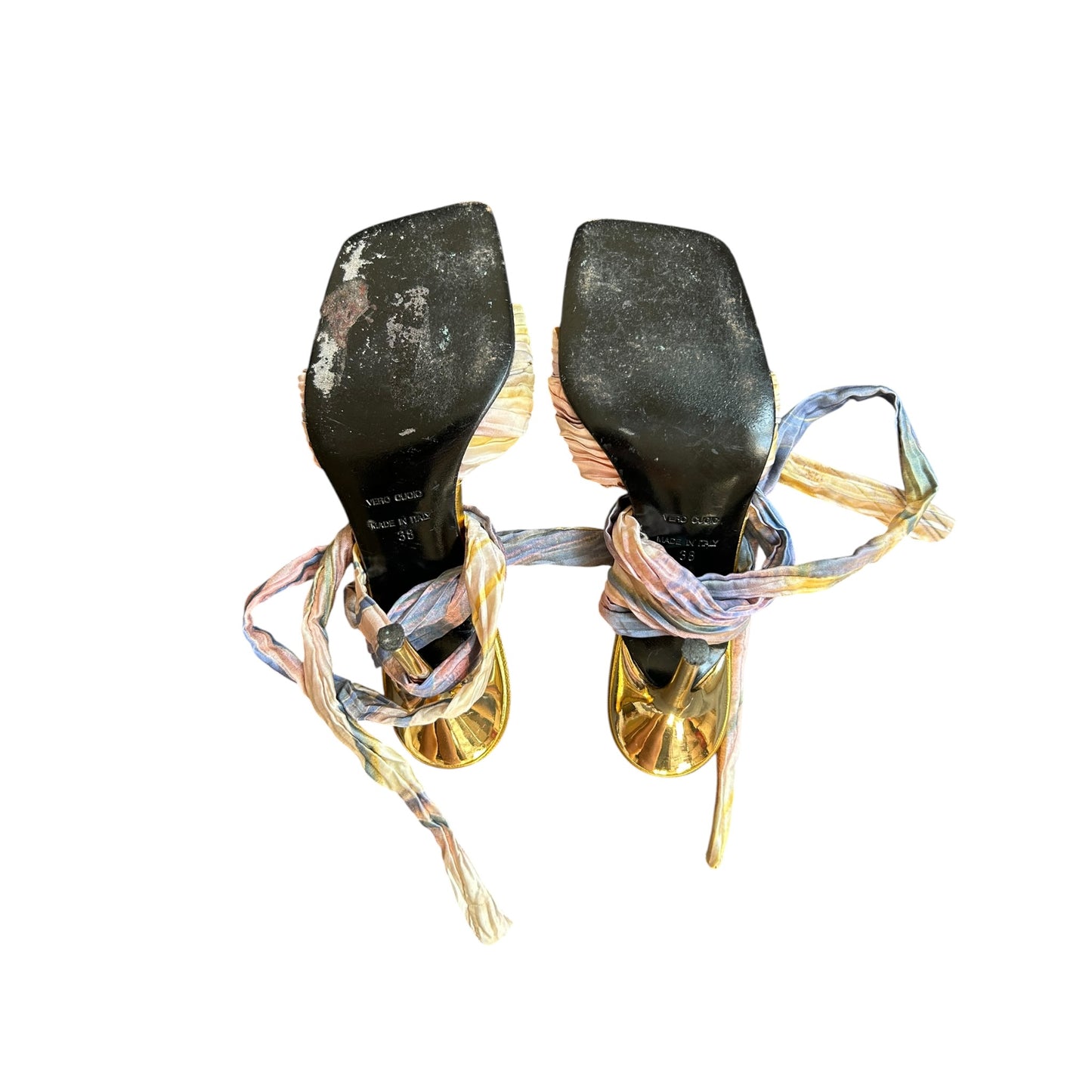 Vintage Roberto Cavalli multicolored wrap around crystal sandals / 38