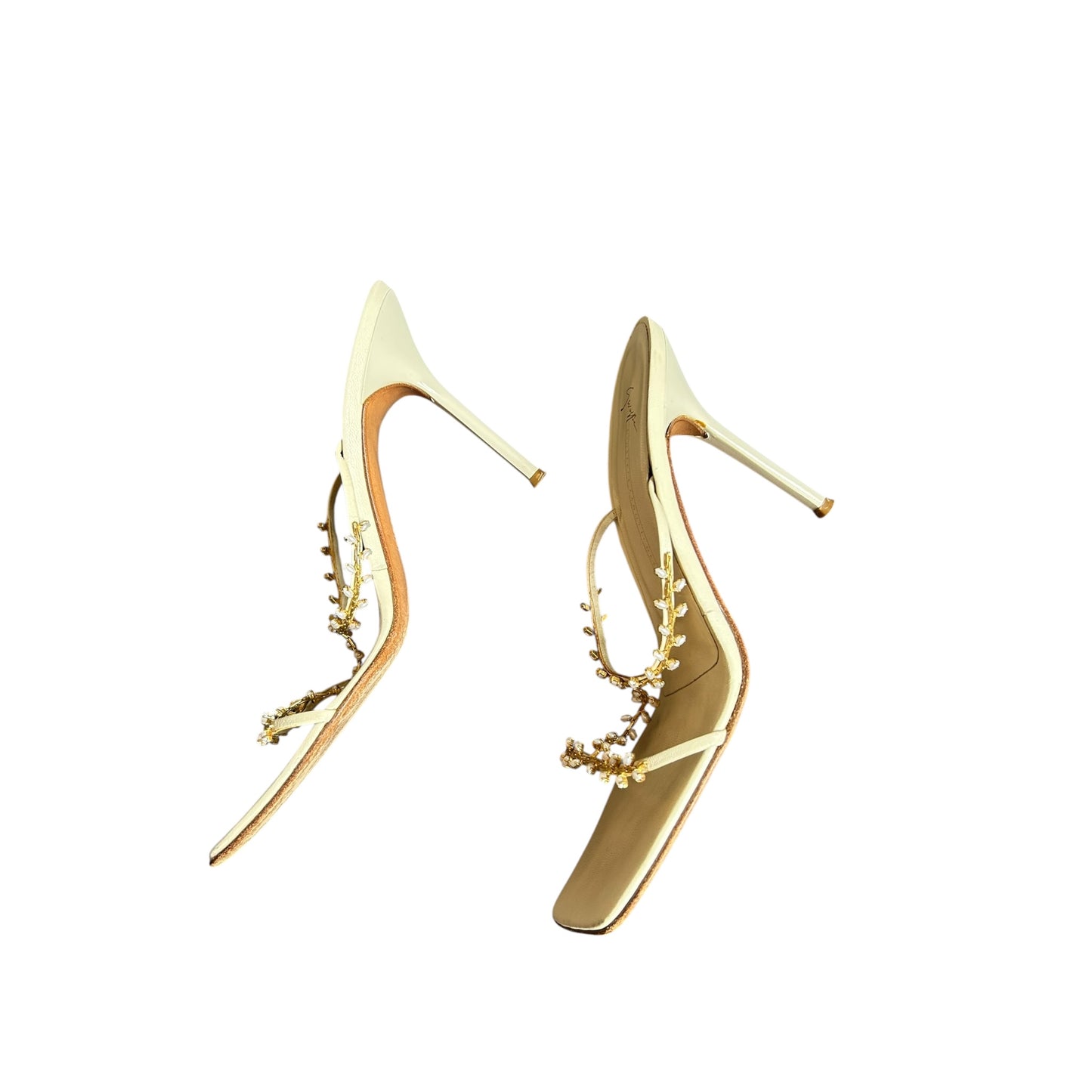 Vintage Giuseppe Zanotti white leather pearl heels / 39