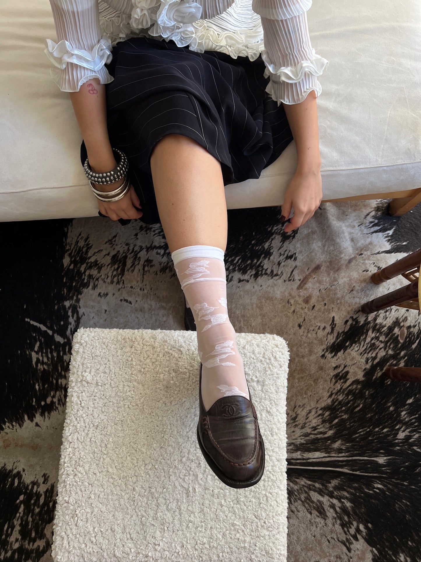 Vintage rare 90s Chanel brown leather CC interlocking logo loafers / 37