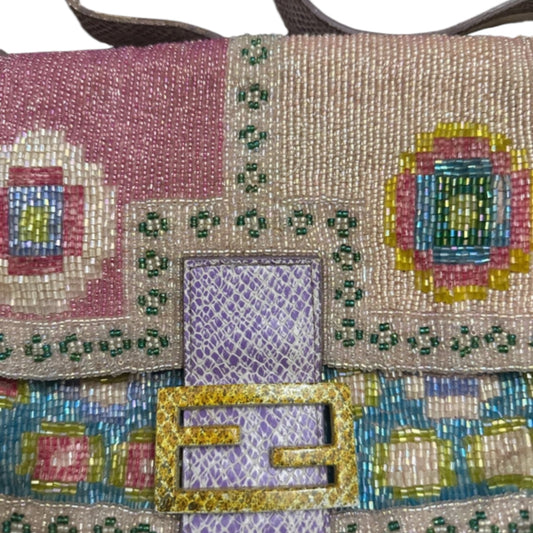 Vintage rare limited 1990 edition Fendi beaded multicolor lizard skin baguette bag