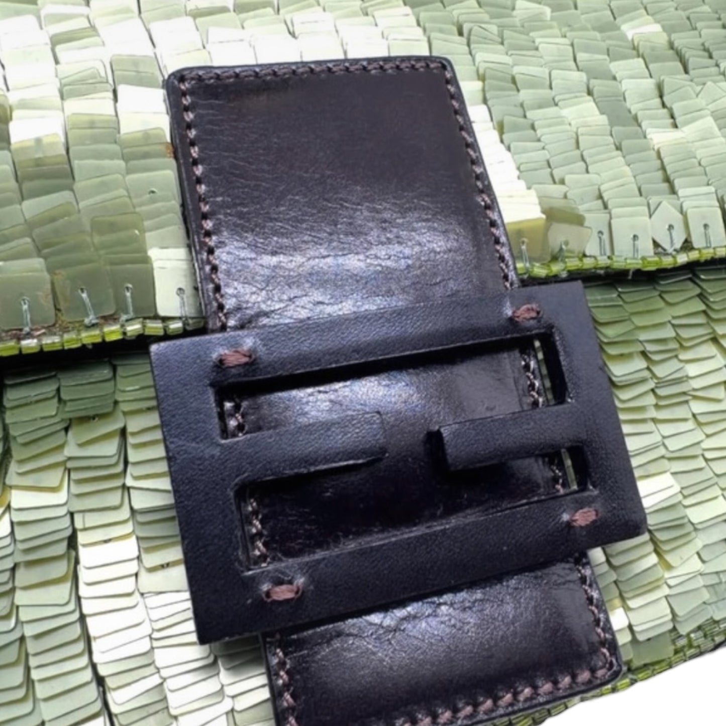Fendi Baguette Green Sequined Bag – Vintage FF Logo Shoulder Bag