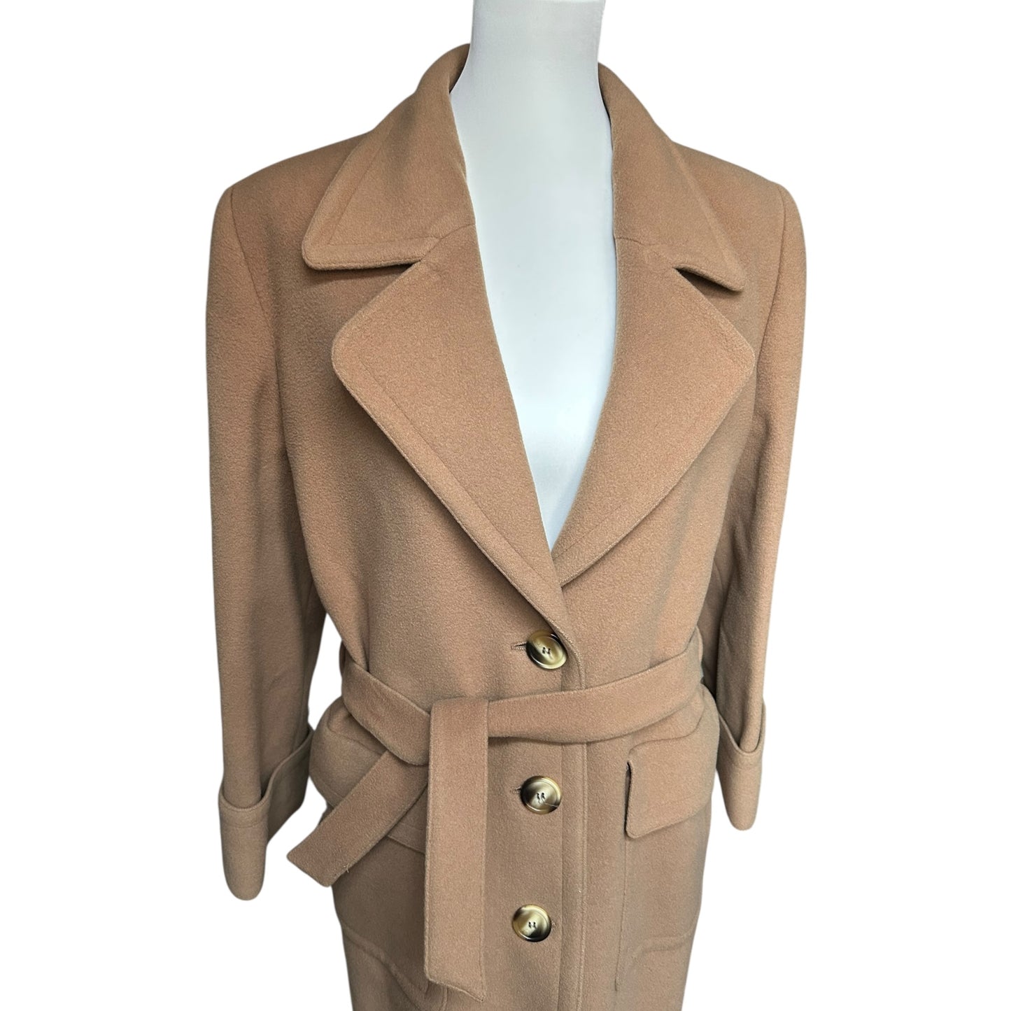Vintage Valentino Camel Wool Coat – Belted Tailored maxi Coat Classic Italian Luxury Outerwear – Made in Italy