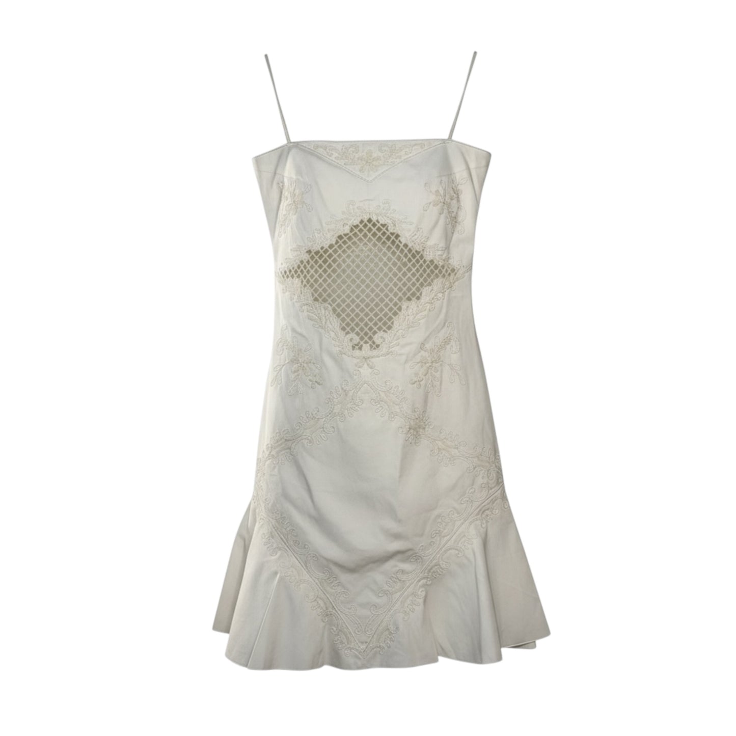 RENTAL ONLY Vintage Valentino SS07 Runway Silk Embellished White Mini Dress with Lattice Cutout