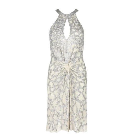 Vintage Roberto Cavalli SS 2006 Silk Plunging
Nekcline Keyhole
Embellished Dress