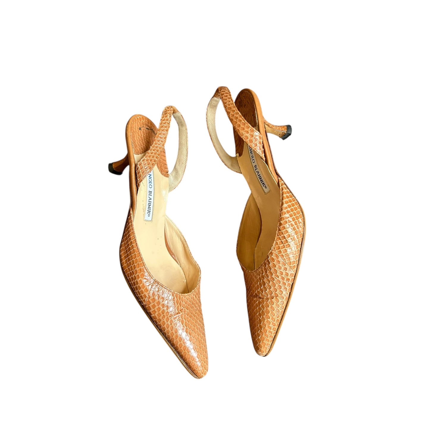 Vintage Manolo Blahnik python tan slingback heels / 39.5