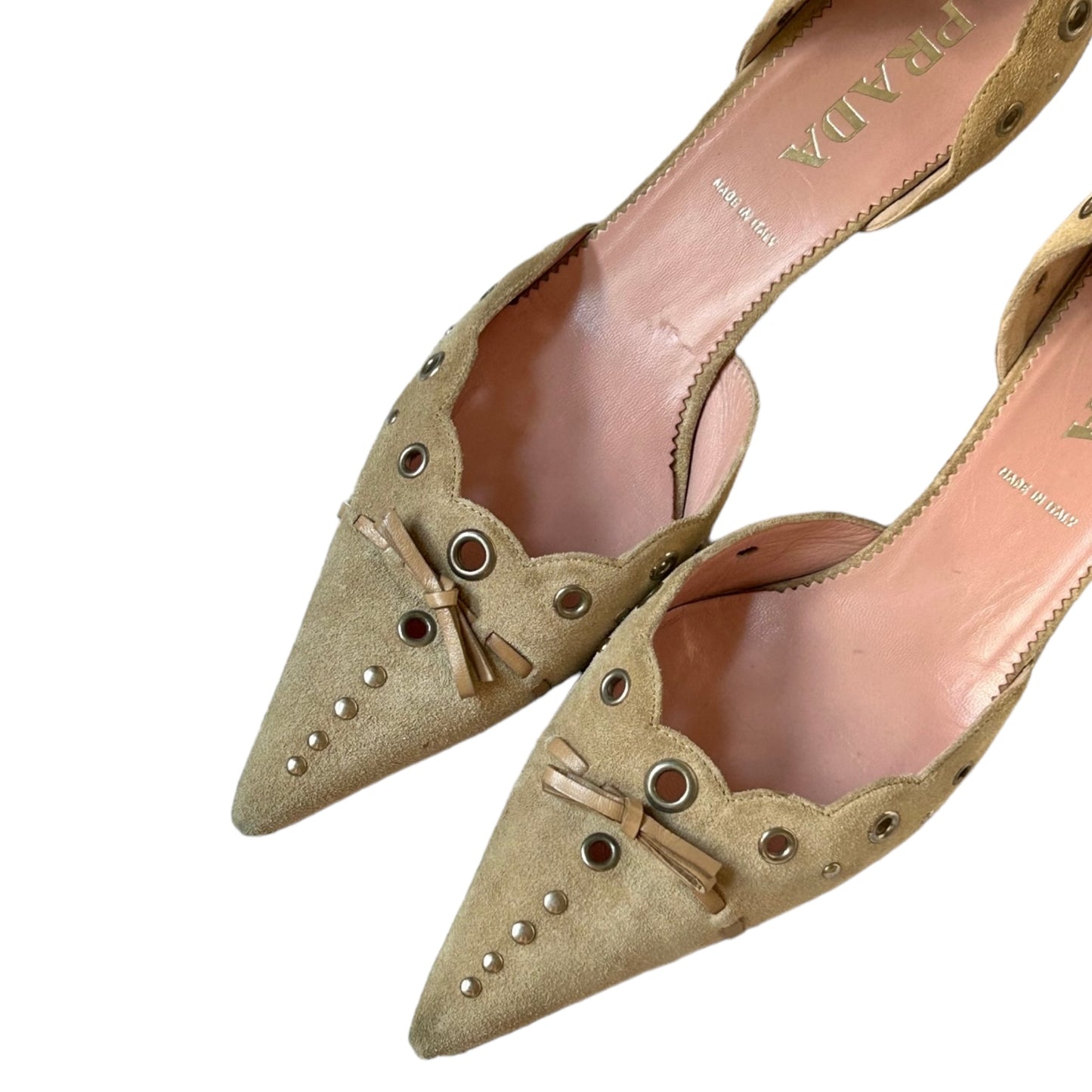 Vintage Prada beige suede kitten heels