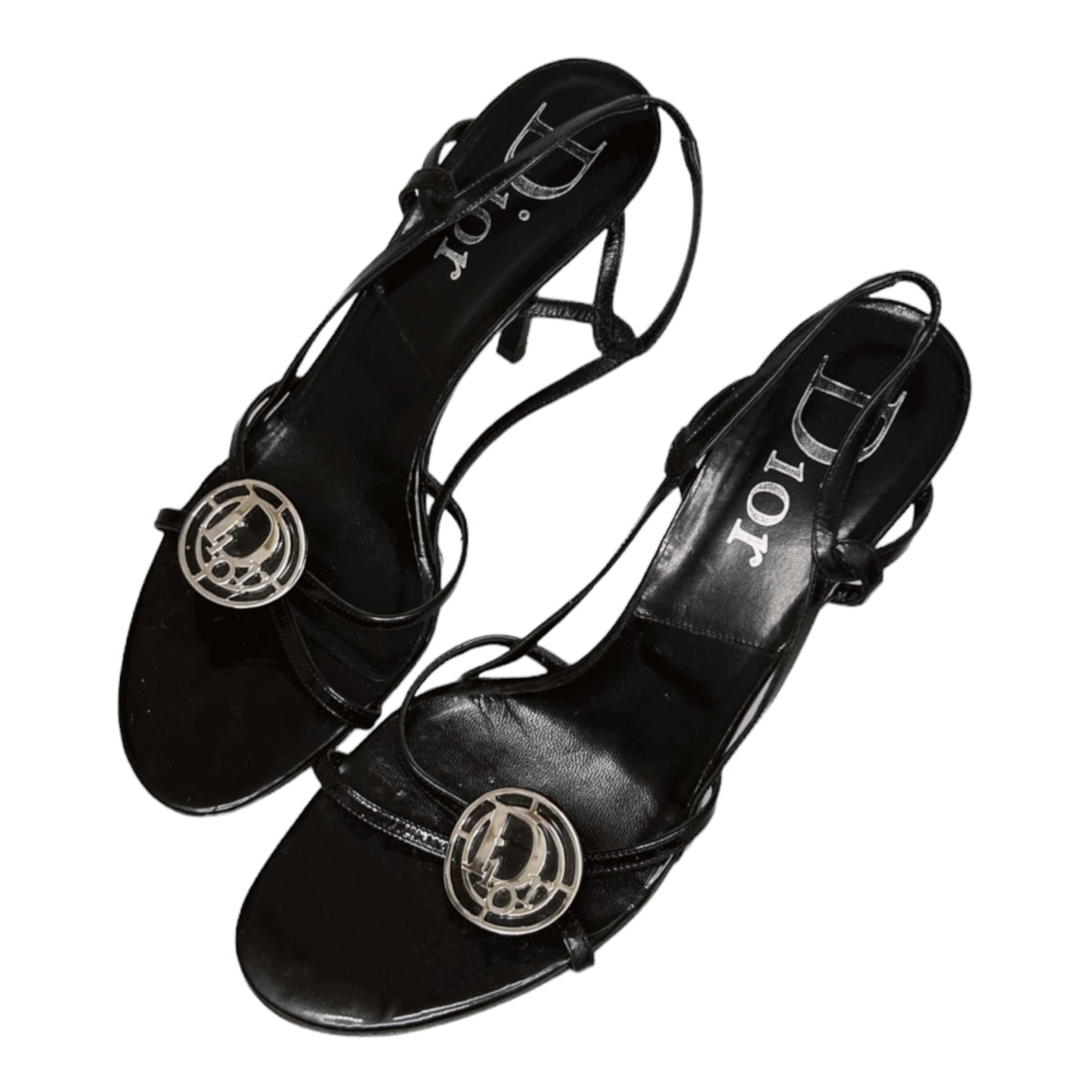 Vintage Dior black leather logo sandals
