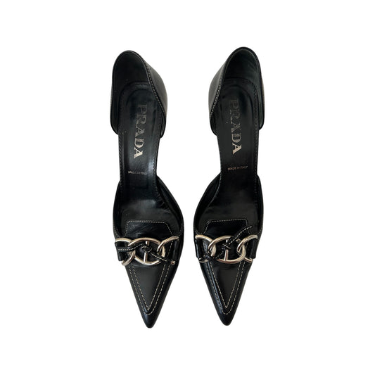 Vintage Prada black leather kitten heels / 36.5