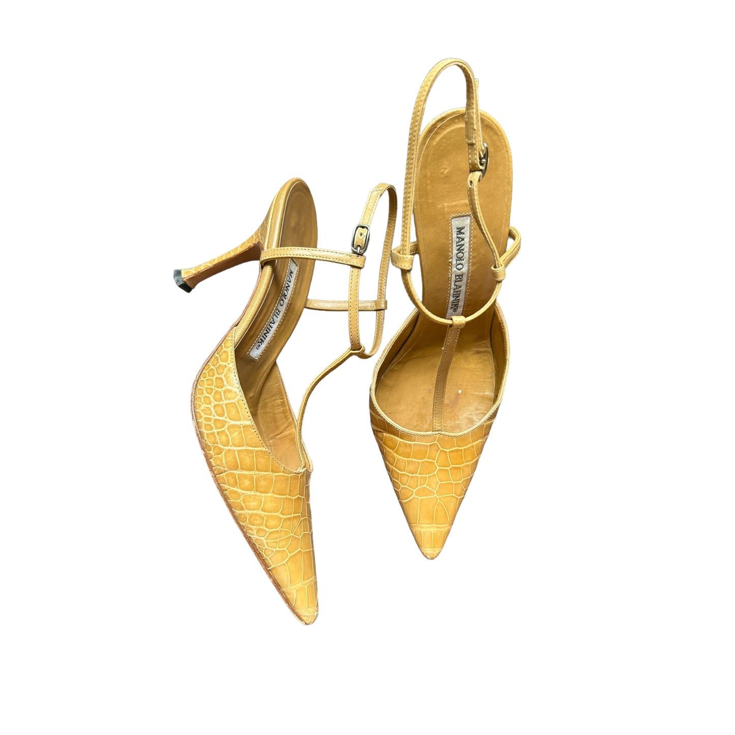 Vintage Manolo Blahnik croc tan sling back strap heels/ 37