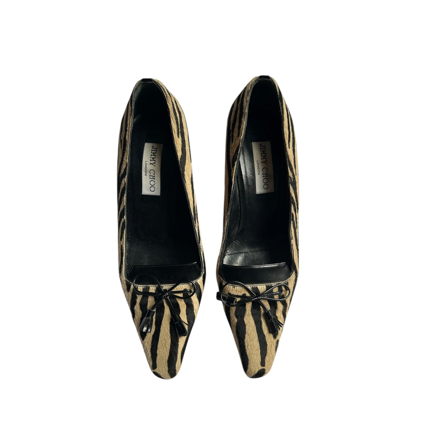 Vintage Jimmy Choo pony hair zebra print heels / 37.5