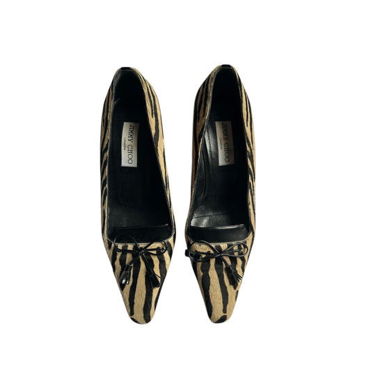Vintage Jimmy Choo pony hair zebra print heels / 37.5
