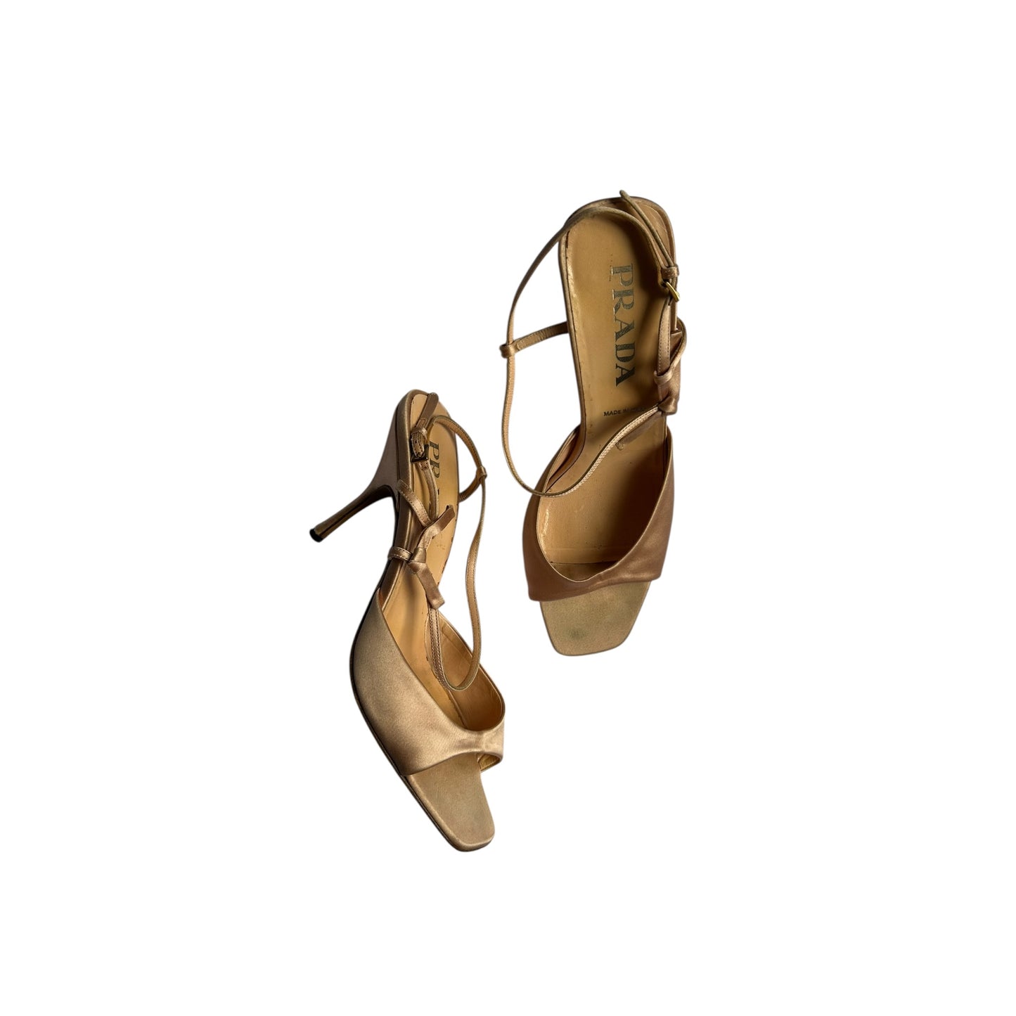 Vintage Prada Rose Gold pink satin bow tie sandal heels / 40