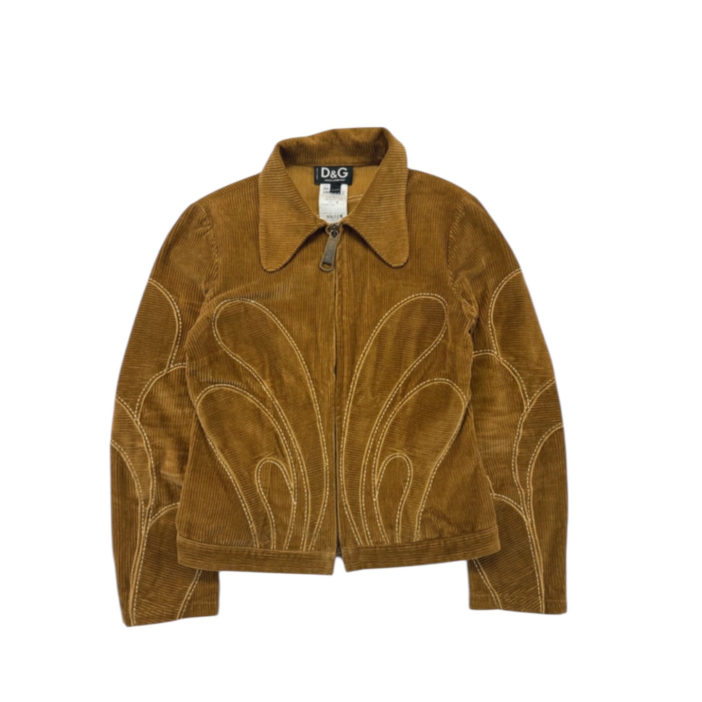 Vintage Dolce & Gabbana FW02 brown corduroy jacket with distinct white contrast stitching details
