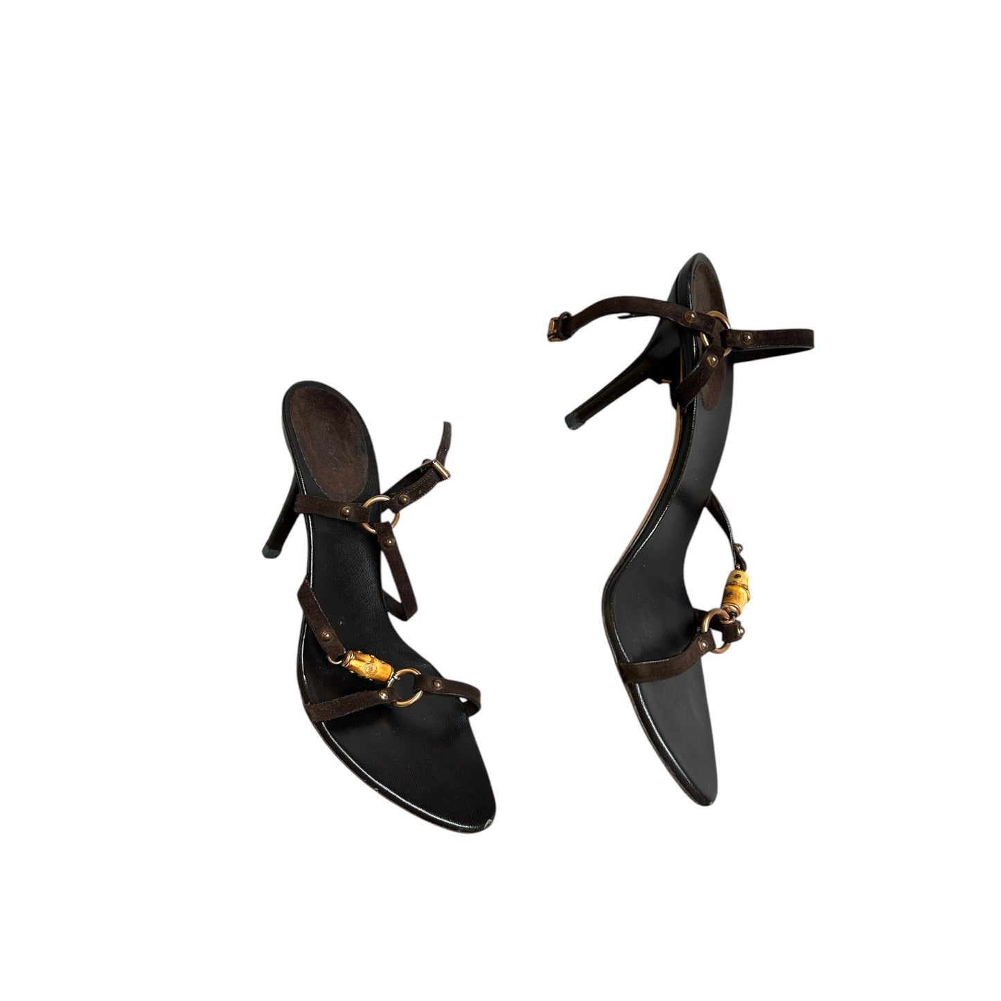 Vintage Gucci by Tom Ford brown leather bamboo strap sandal heels / 38