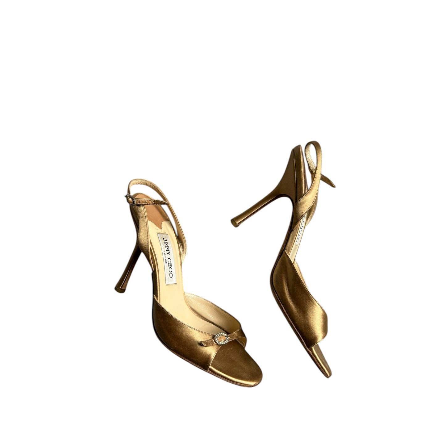 Vintage Jimmy Choo satin metallic champagne gold sandal heels / 39.5