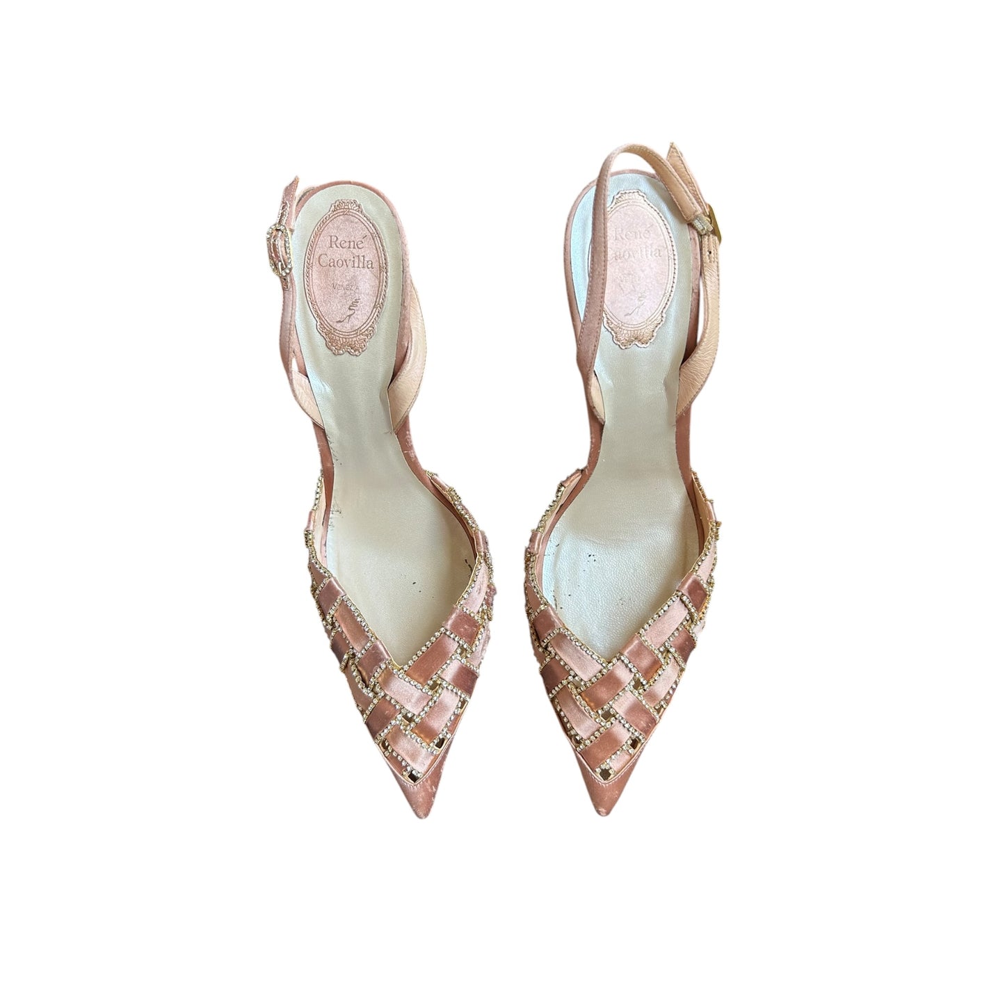 Vintage Rene Caovilla mauve pink satin embellished slingback heels / 40