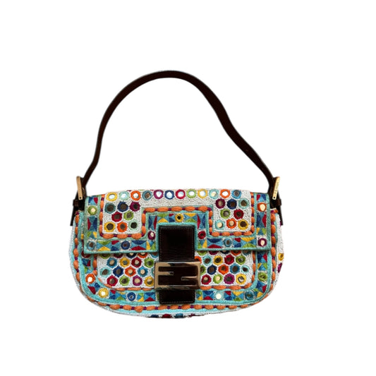 Vintage 1997 rare Fendi Specchietti Mirror & Pearl Embroidery Baguette bag