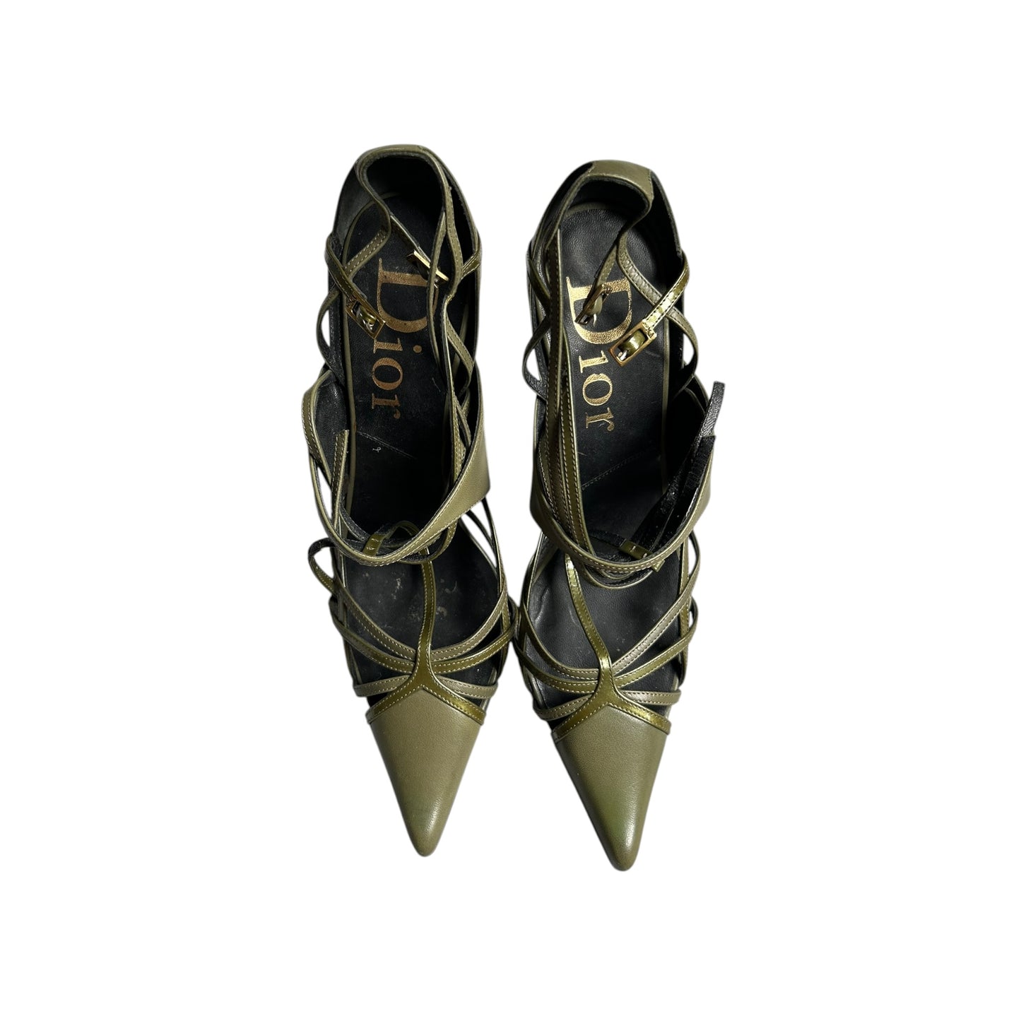 Vintage Dior by Galliano 00s strap khaki bondage heels / 36