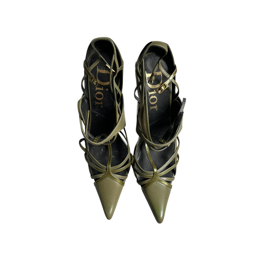 Vintage Dior by Galliano 00s strap khaki bondage heels / 36