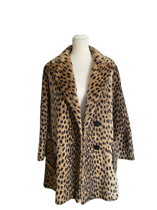 Vintage Leopard Print Faux Fur Coat – Women’s Animal Print Winter Jacket