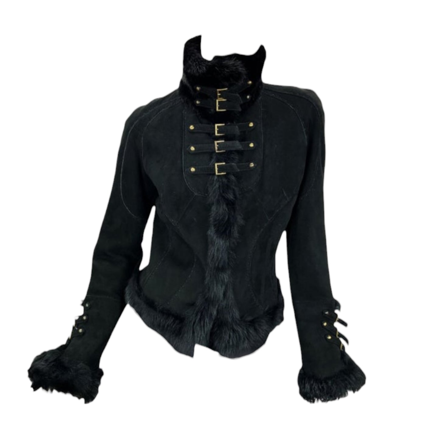 Vintage Roberto Cavalli FW 2004 black suede and mink shearling jacket coat